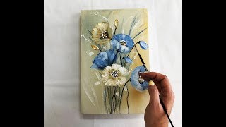 How to draw easy flowers painting/ Demonstration /Acrylic Technique on canvas by Julia Kotenko