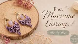 ✨ Easy Macrame Amethyst Earrings | Step-by-Step Tutorial for Beginners