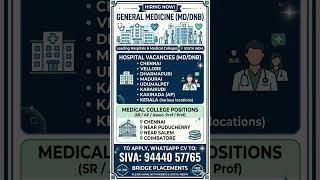 Hiring: General Medicine #bridgeplacementsjobs #doctorjobs #generalmedicine #hospitaljobs