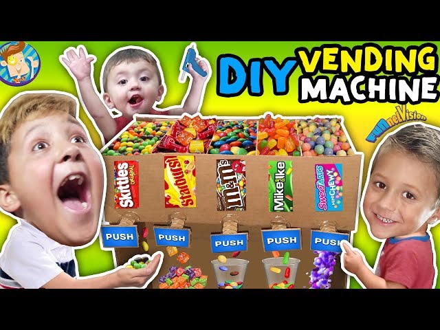 DIY Cardboard Dispenser Vending Machine!  FUNnel Vlog Fam class=