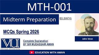 MTH 001 || Midterm Preparation || Solved MCQs || Past Papers P-01 | Spring 2026