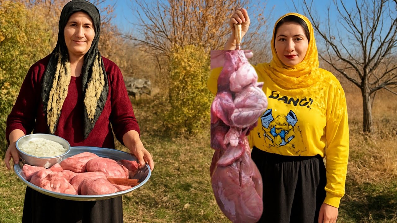 🐞🍂Cozy Iranian Village Life with Cooking Lamb Liver🥩