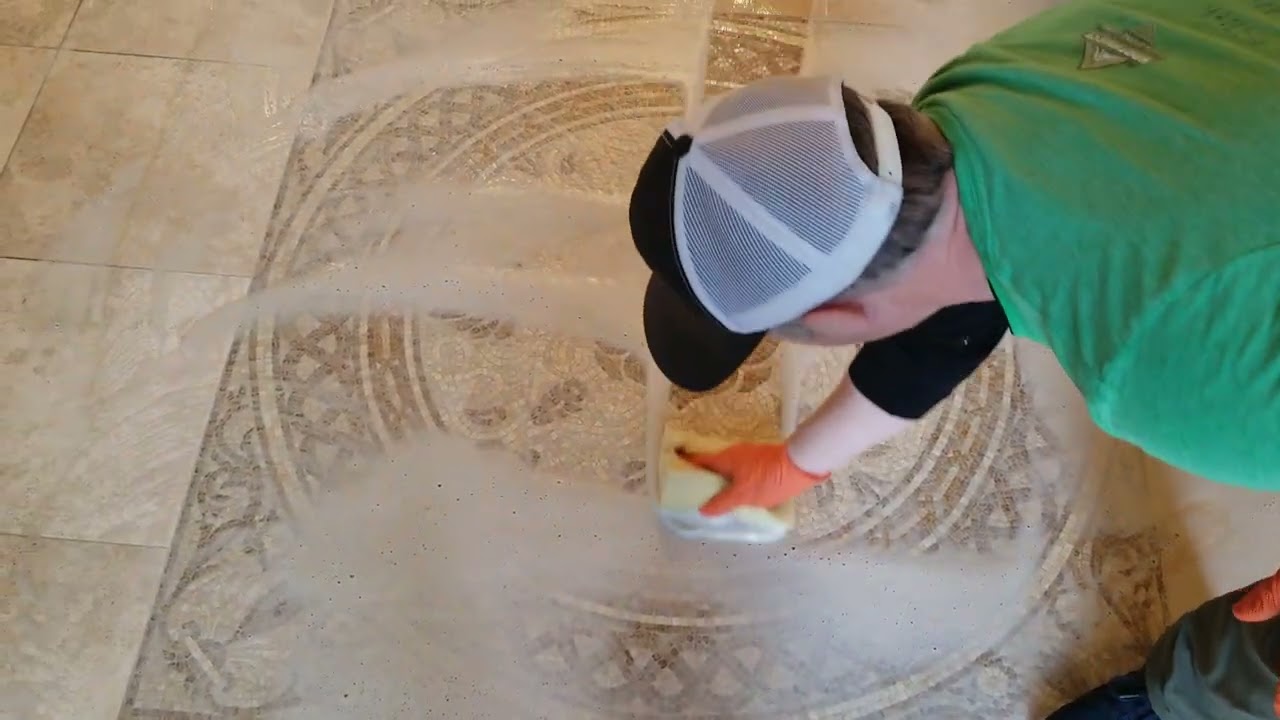 Travertine floor cleaning and sealing project outside Seattle