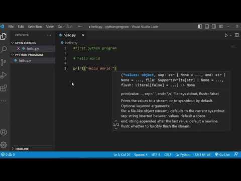 python  First   hello world  program  in #vscode