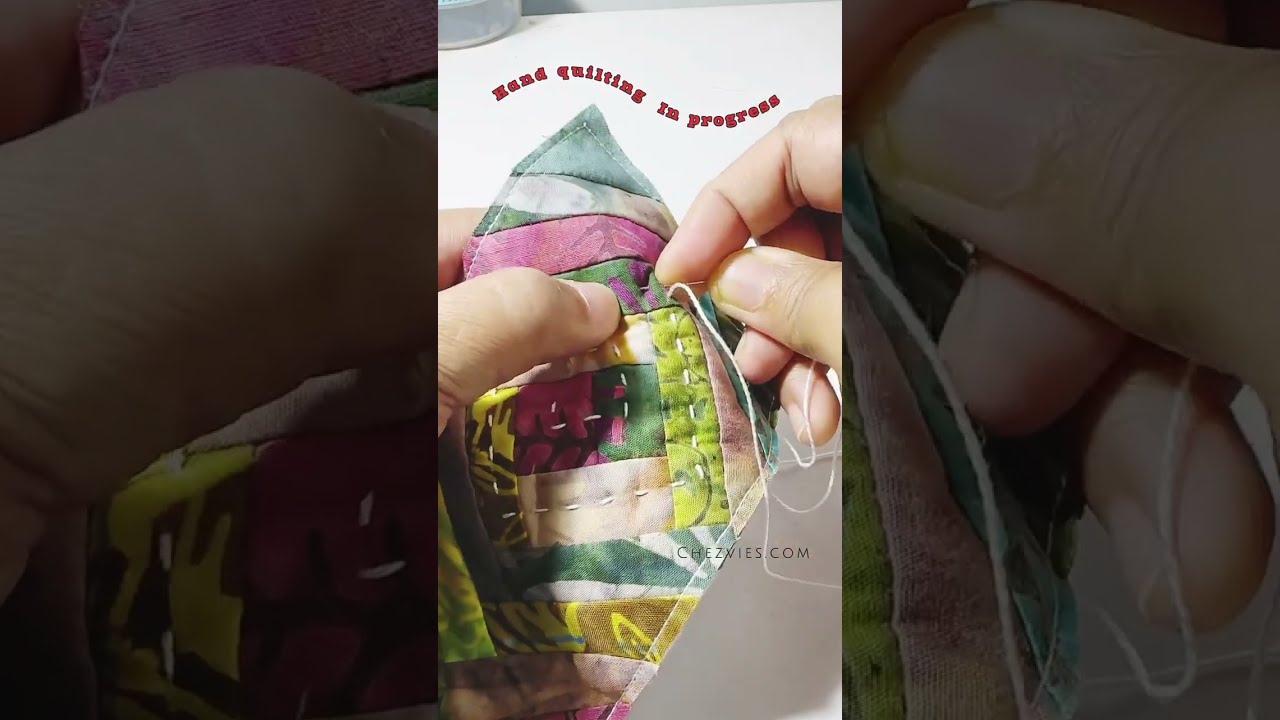 Hand quilting in progress, making patchwork wallet for custom order 