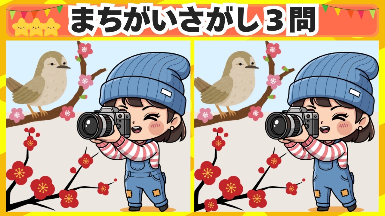 [間違い探し] 今回は梅を撮るシーンからスタート！3問 No.218 [毎日脳トレクイズ]