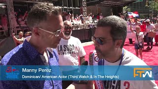 Todd interviews actor Manny Perez at the 2023 National Dominican Day Parade in NYC Wealth