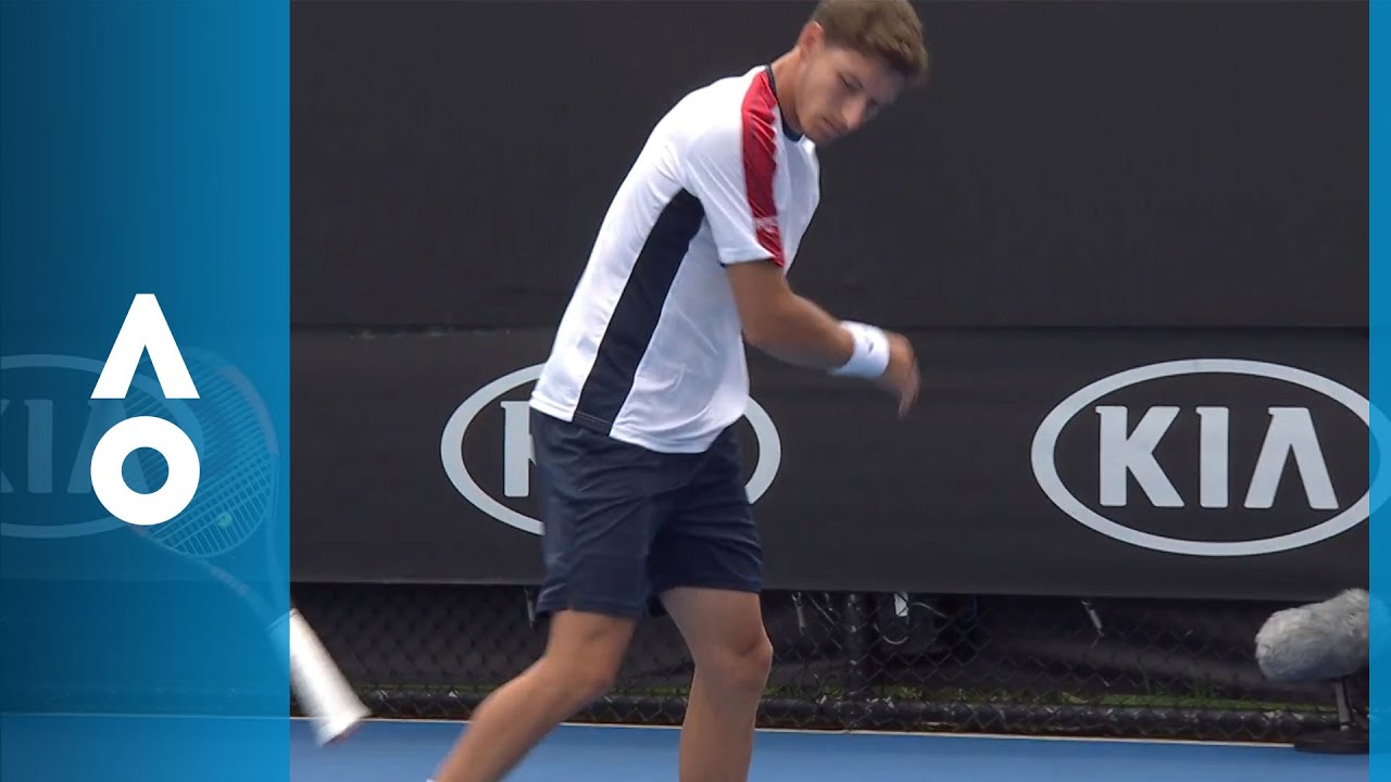 Pablo Carreno Busta and Jason Kubler take turns smashing their racquets | Australian Open 2018 round one box