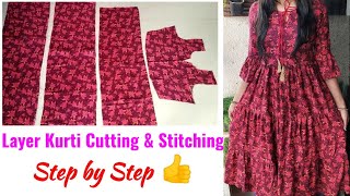 Layer Kurti Cutting and Stitching | Designer Layer Frill Kurti Cutting and Stitching