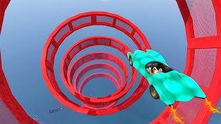 Crazy Rocket Car Leap : Diving Through Red Circles!