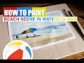Watercolor Tutorial How to paint seascape - beach painting landscape demo full length 如何畫 海灘 水彩教學