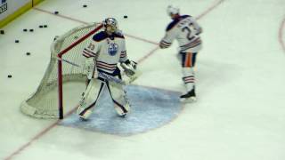 Talbot and Gustavsson during pre-game warm-up at the Oilers @ Senators hockey game