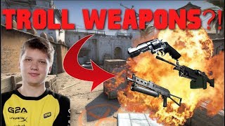 CSGO - When Pro Players use TROLL GUNS (M249, PP-BIZON, R8 REVOLVER, DUALIES)