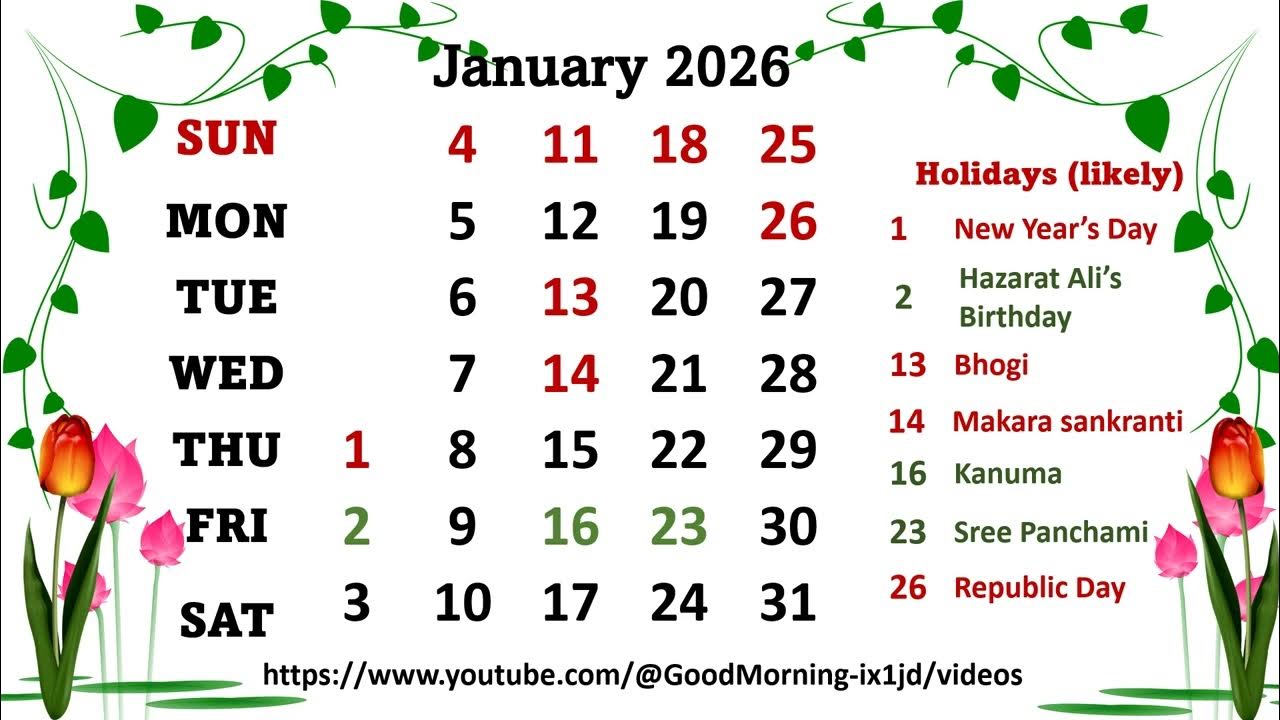 January Calendar 2026, januarycalendar2026, YouTube