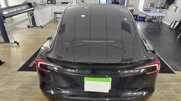 What it looks like to tint the partial rear window on the Tesla Model 3 up to top defroster line.