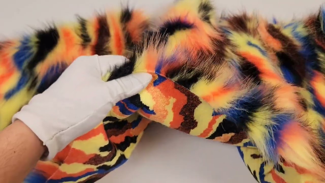 Turquoise, Orange, Fuchsia Sunset Multi-Color Faux Fur Fabric Sold