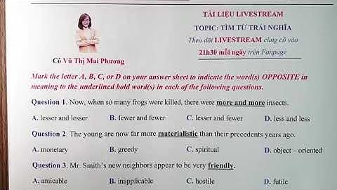 CHỮA TOPIC TÌM TỪ TRÁI NGHĨA-Cô Vũ Thị Mai Phương| #tienganh #kithithpt