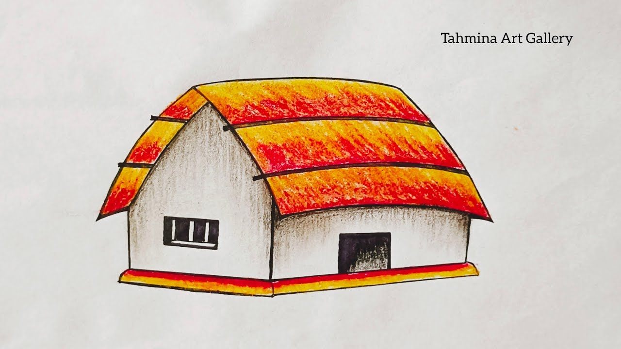 House drawing 🏠 How to draw a Village Hut - step by step ( very easy ...