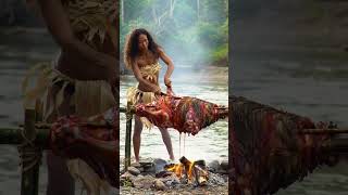 Tribe WOMAN GRILL a WHOLE Ostrich for the TRIBE! #food #asianvillagecooking