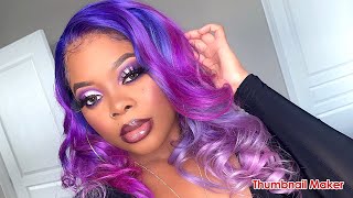 Purple Hair &amp; Makeup Slay | HOW TO PROTECT THE LACE FROM HAIR DYE Water Color Method Ft Julia’s Hair