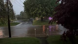 Pouring rain, flooded road in Coplay - May 2024