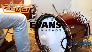 Aquarian vs Evans vs Remo: 73 heads - ULTIMATE Bass Drum Head Comparison - Timpano Percussion