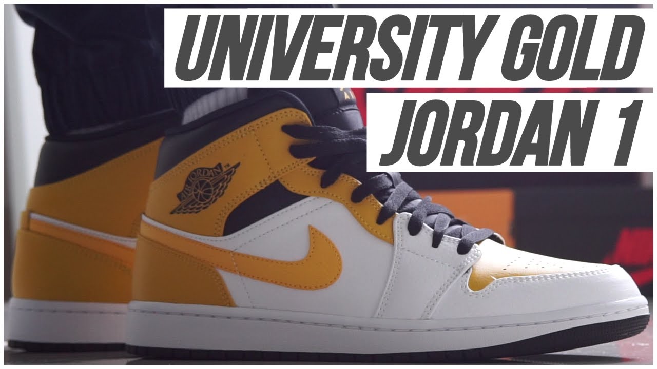 Air Jordan 1 Mid University Gold On Feet Close Up 360 Youtube