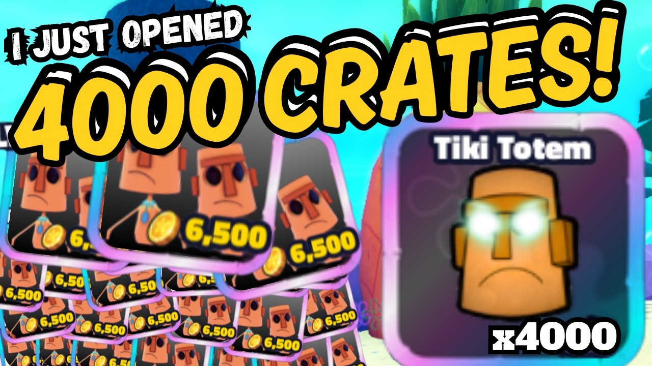 Opening 4000 Tiki Totem Crates across 30+ accounts in Spongebob Tower Defense!