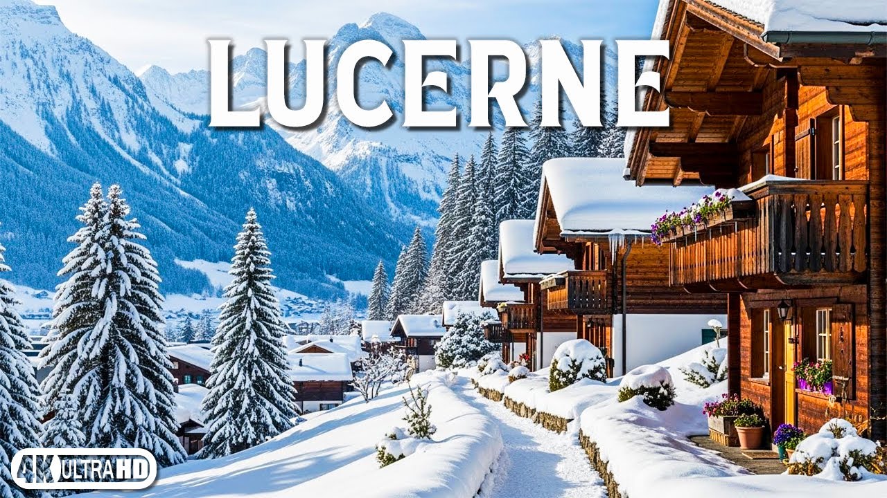 Lucerne Winter 4K | Frozen Lake, Snowy Mountain Views & Chapel Bridge