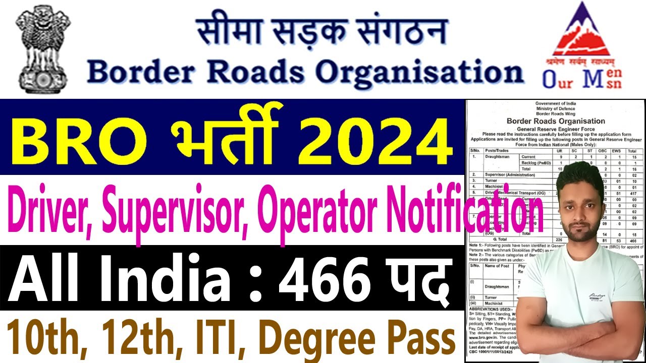 BRO Recruitment 2024 Notification Pdf 466 Vacancy Apply Online ...