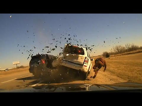 Dashcam video shows Oklahoma trooper being thrown after collision during traffic stop