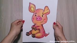 Как нарисовать милого поросёнка. Мастер класс для детей. Творчество. How to draw a piggy