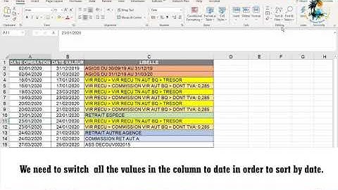 Fix excel to sort by date