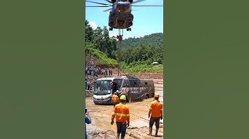 Dramatic Helicopter Rescue Bus Pulled from Mud #Shorts #Rescue #viralvideo