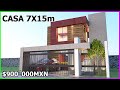 PROYECTO CASA PEQUEÑA 7 x 15 m. 2 Recamaras Dos pisos