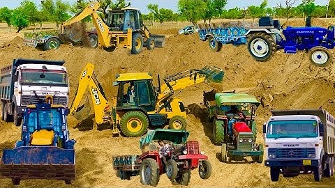 JCB 3dx Backhoe Loading Mud in powertrac euro 50 tractor JCB 3dx video JCB trector #jcbbackhoe