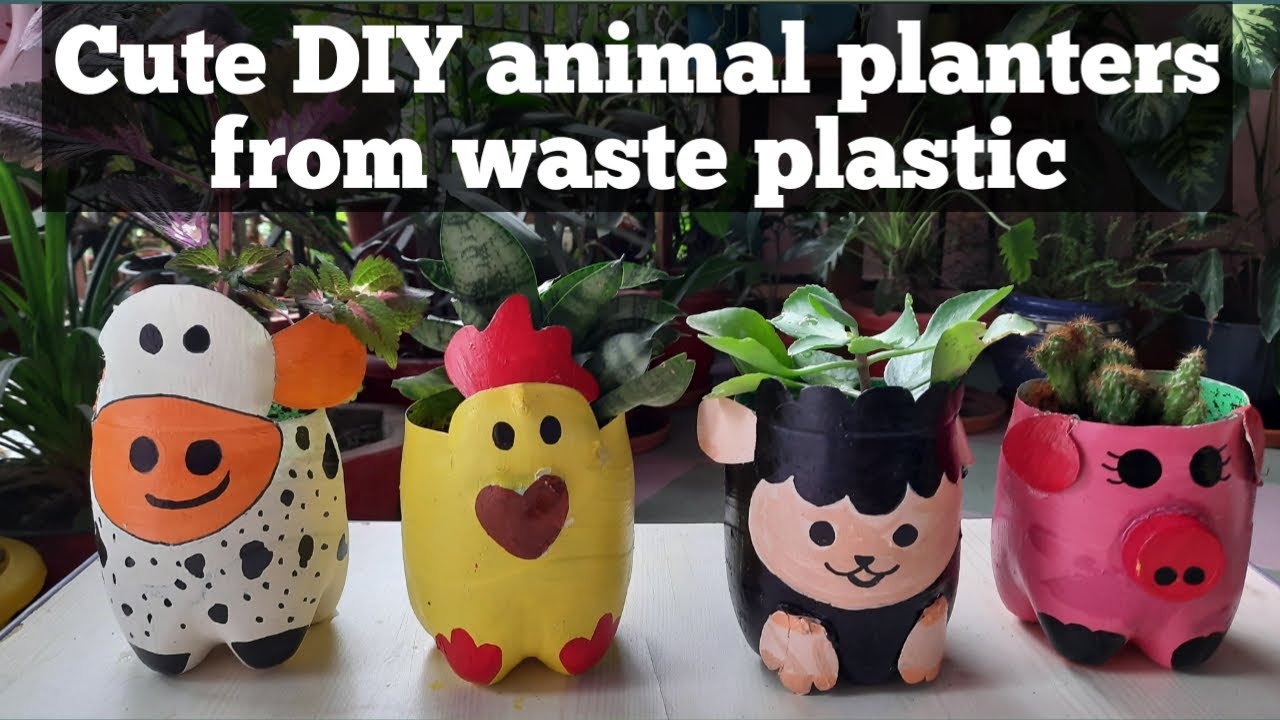 Cute DIY animal planter using waste plastic bottles. YouTube