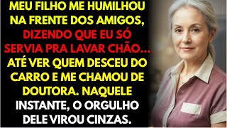 Meu filho disse 'Você só é boa pra lavar chão' até ver quem desceu do carro e me chamou de 'doutora'