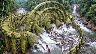 Beautiful Woman Harvests Tons of Giant Fish from a Natural River Below a Hydroelectric Dam