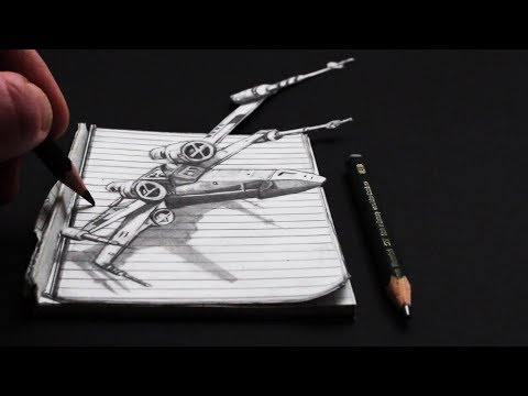 How to Draw Trick Art 3D Star Wars X-Wing on Line Paper