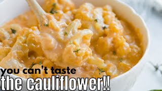 KETO CAULIFLOWER MAC \& CHEESE - I could swim in this sauce, it's so good!