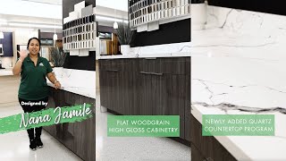 Featuring Akamai Ilima Frameless Woodgrain Gloss Cabinets