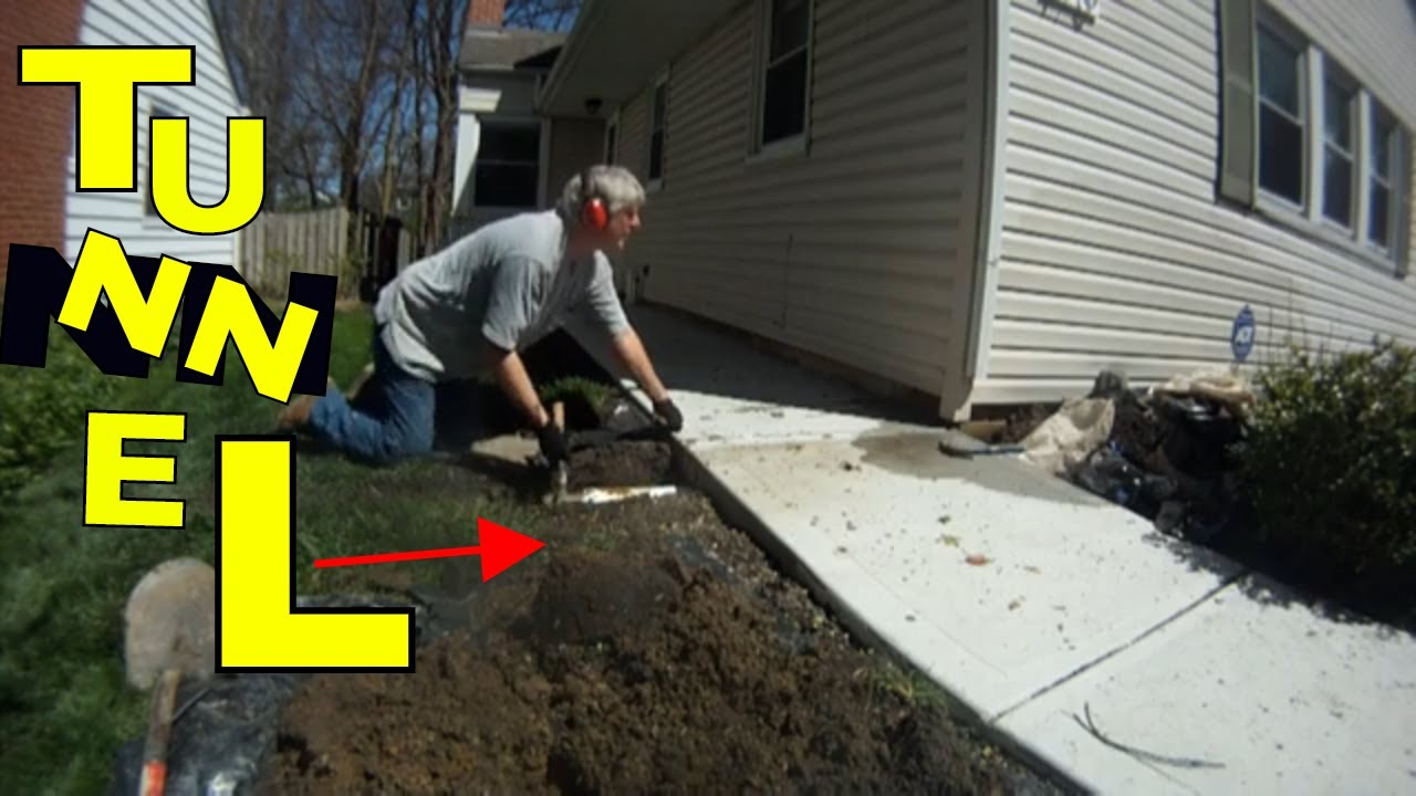 Pro Tunnel Tip Tunnel Sidewalk By House Entry Plus Hook Up  Downspout To Drain \U0026 Sump Pump Drain Diy