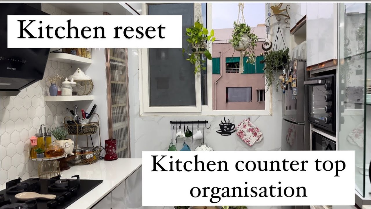 Kitchen counter top organisation and kitchen reset after 6months ||cleaning motivation #kitchentour