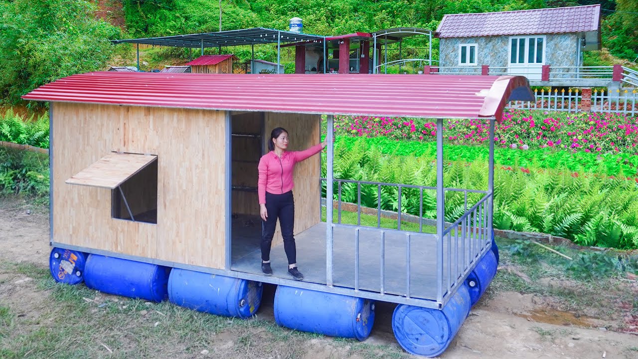 Assembled Many Plywood Panels To Create The Floor and Walls For The the Floating House on the Lake