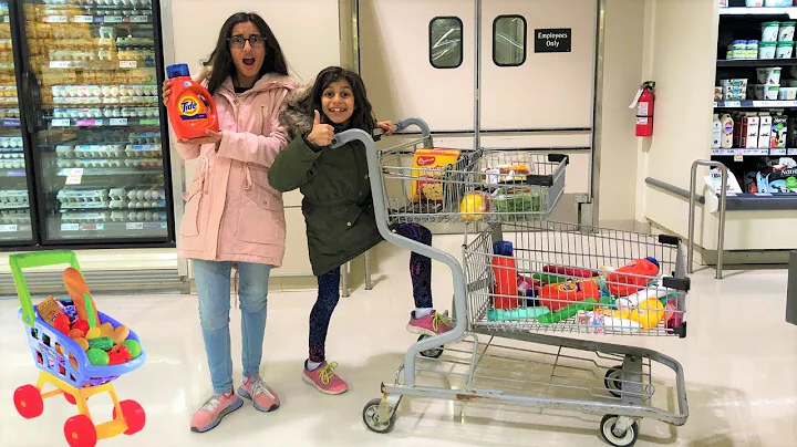 Kids Pretend play Shopping for healthy food and Surprise!! funny video