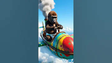 Baby Gorilla Flies A Crazy Rocket Plane 