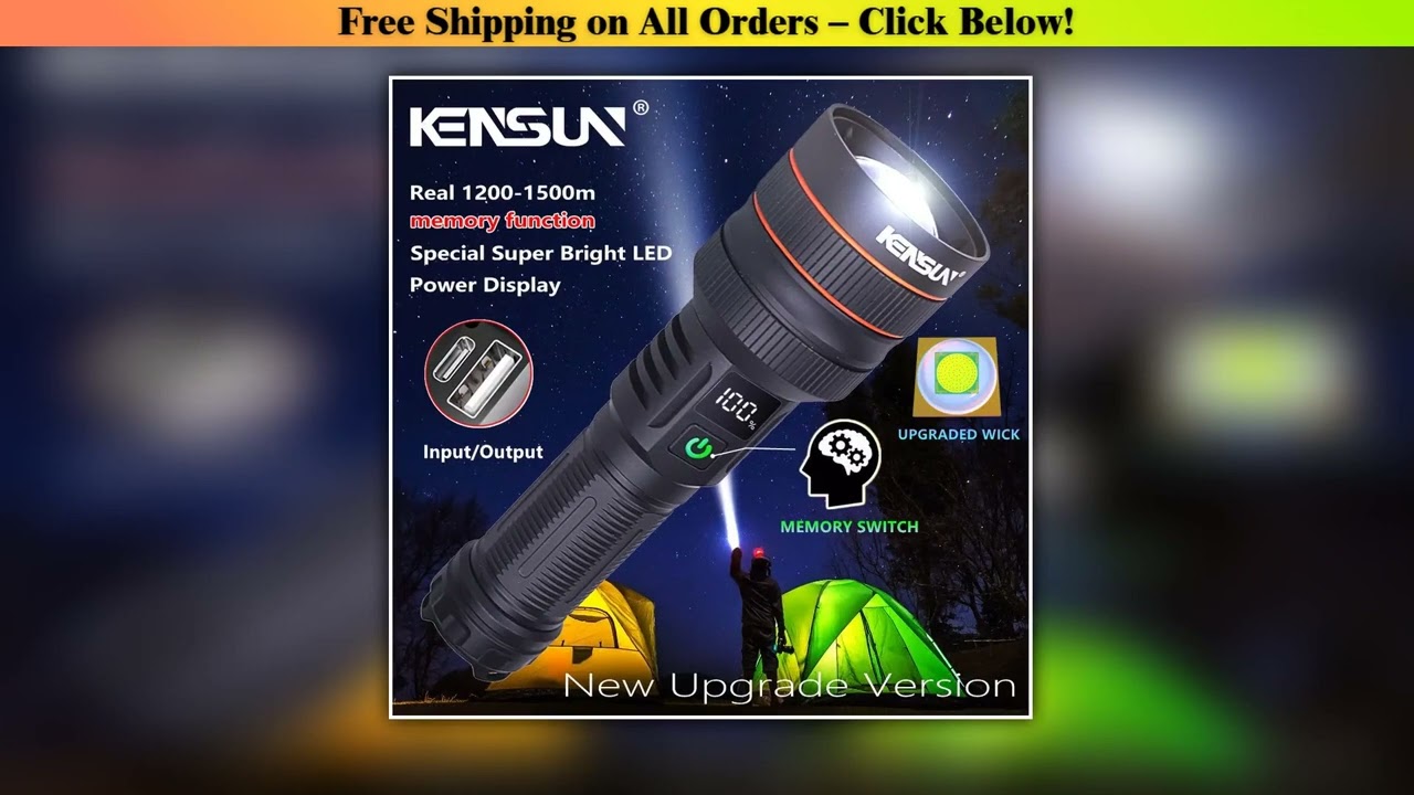Bright Spotlight Long Range LED Flashlight TypeC Charging Strong Light Lamp Tactical Torch