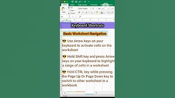 Shortcuts For Basic Navigation In Workbook
