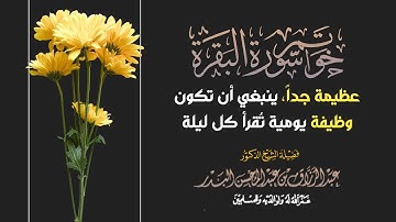 خواتم سورة البقرة عظيمة جداً، ينبغي أن تكون وظيفة يومية تُقرأ كل ليلة / الشيخ عبدالرزاق البدر